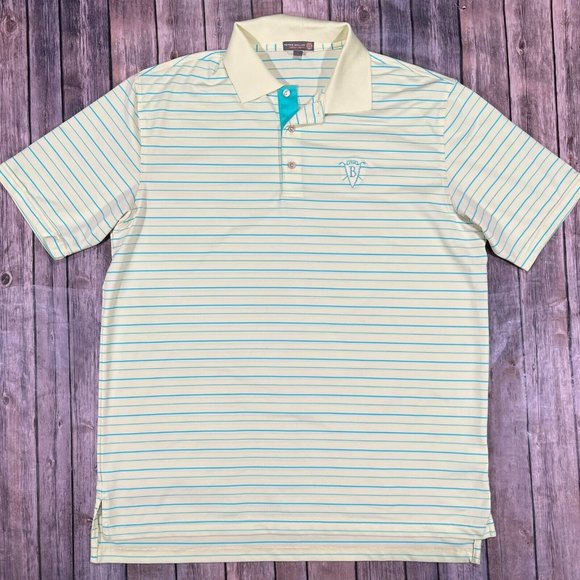 Peter Millar Summer Comfort E4 Performance Golf Polo Large Mens Yellow Stripe - Picture 2 of 9